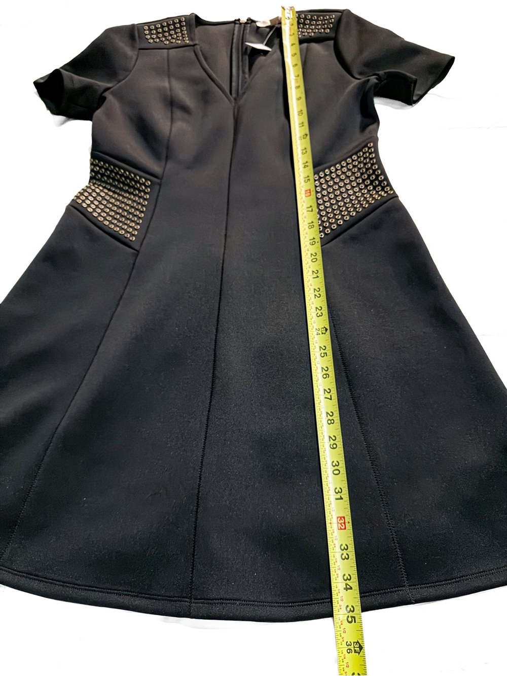 NWT MICHAEL Michael Kors Black Scuba Fit & Flare Studded Dress Size Medium M New - Picture 14 of 15